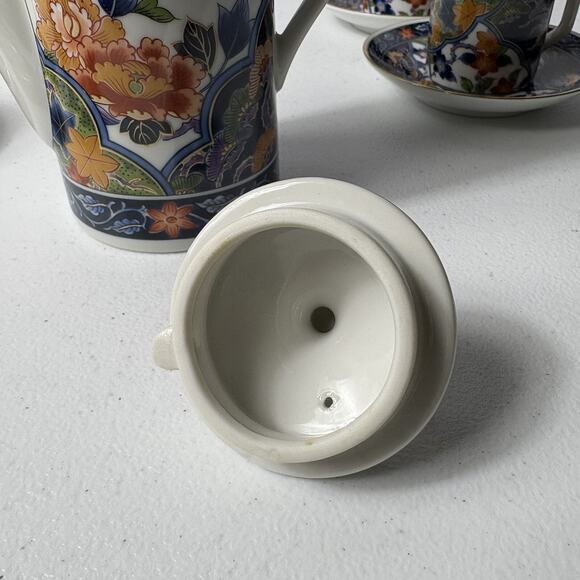 Vintage Fukagawa Imari Porcelain Demitasse Coffee Set for 5 with Floral Pattern